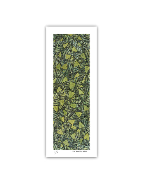 Green Gold Sardines is a Limited Edition Print by Seth B. Minkin, with bold lime green and gold hues, highlighting sardines' dynamic colors and playful composition.